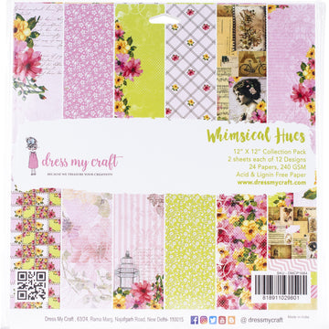 Dress My Crafts Single-Sided Paper Pad 12"X12" 24/Pkg - Whimsical Hues, 12 Designs/2 Each