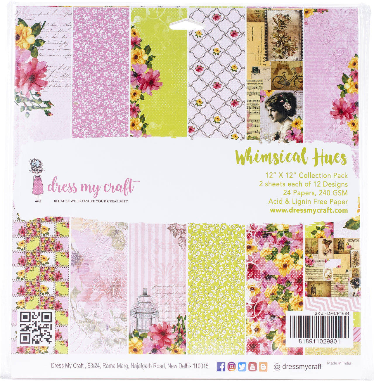 Dress My Crafts Single-Sided Paper Pad 12"X12" 24/Pkg - Whimsical Hues, 12 Designs/2 Each