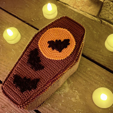 Dracula coffin bed Crochet casket Vampire bat Trick or treat box Halloween Decorations Crochet pattern