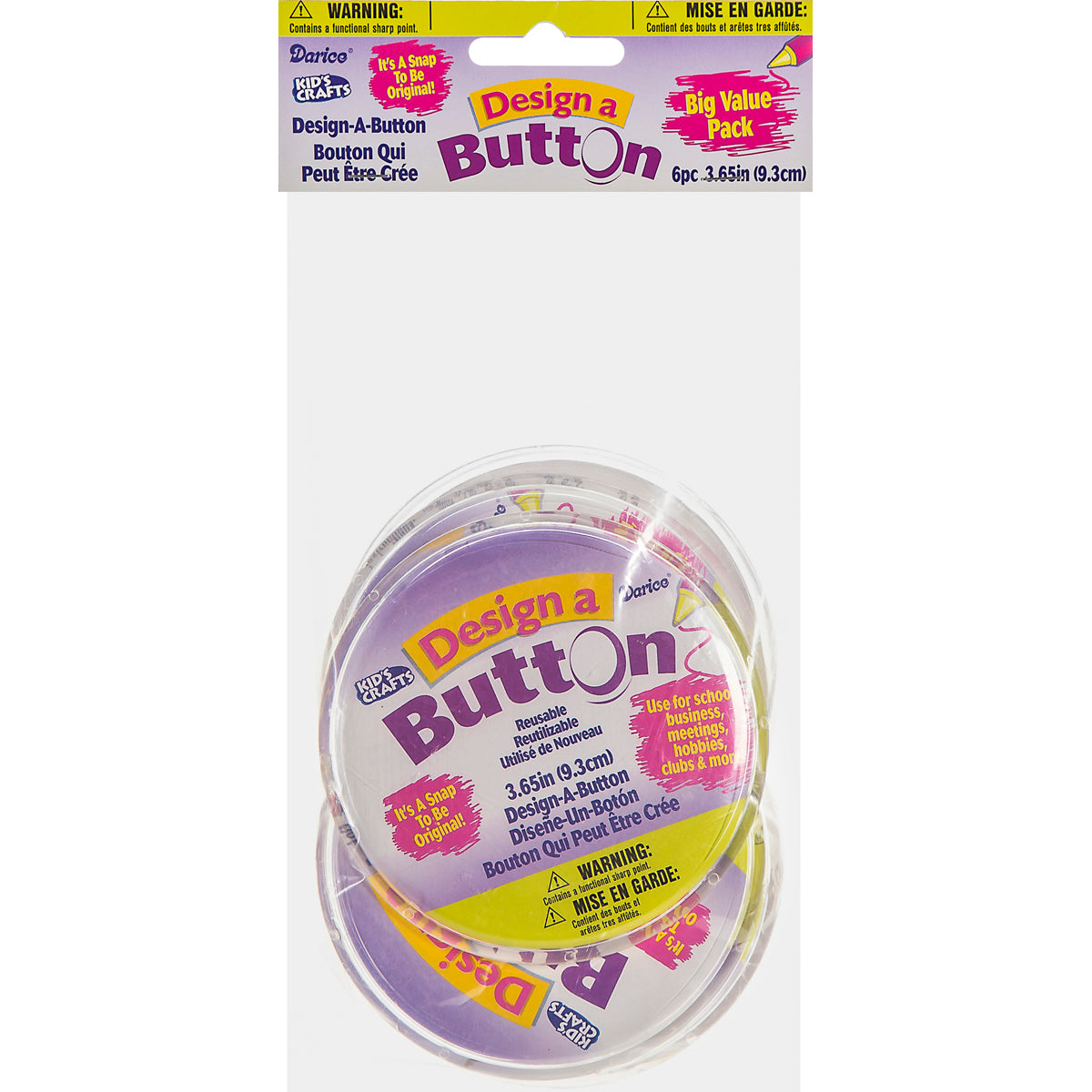 Darice Design-A-Button 3.625" 6/Pkg - Clear