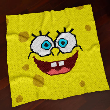 C2C Yellow SpongeBob SquarePants Face Blanket CROCHET PATTERN Bikini Bottom Throw