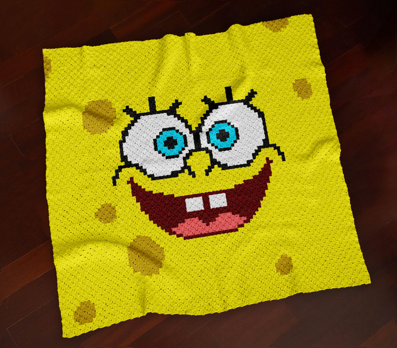C2C Yellow SpongeBob SquarePants Face Blanket CROCHET PATTERN Bikini Bottom Throw