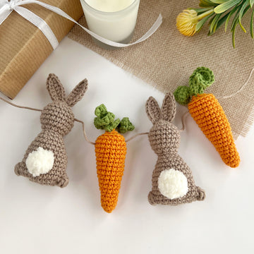 Crochet bunny & carrot pattern Easter crochet garland Amigurumi pattern spring garland Crochet keyring charm