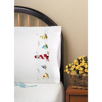 Tobin Stamped Pillowcase Pair 20in x 30in Lighthouse Embroidery Kit