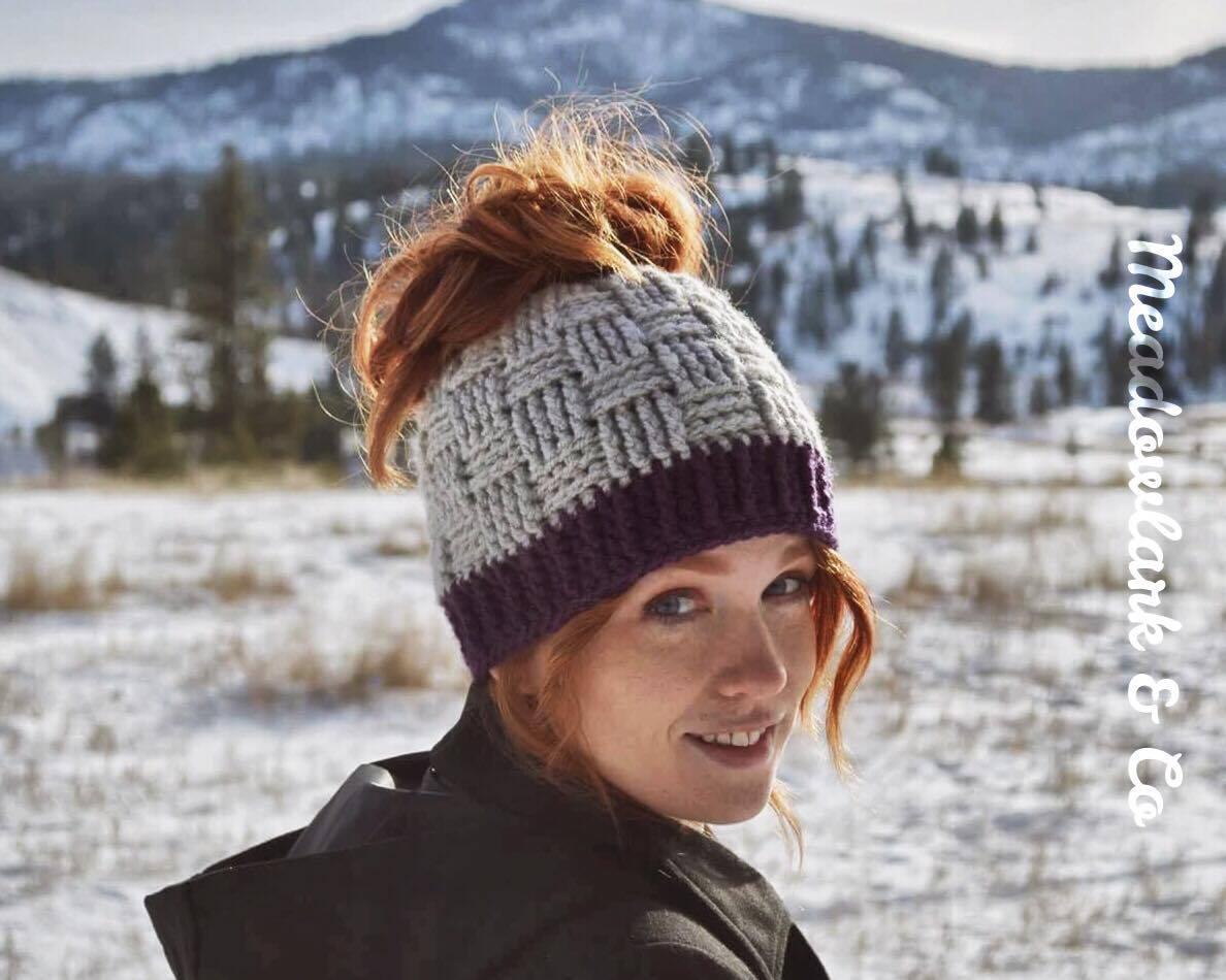 Basket Weave Ponytail or Messy Bun Hat