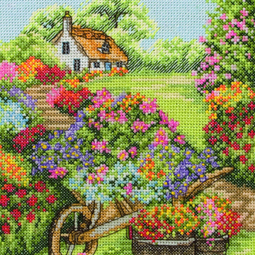 Anchor Floral Wheelbarrow Cross Stitch Kit
