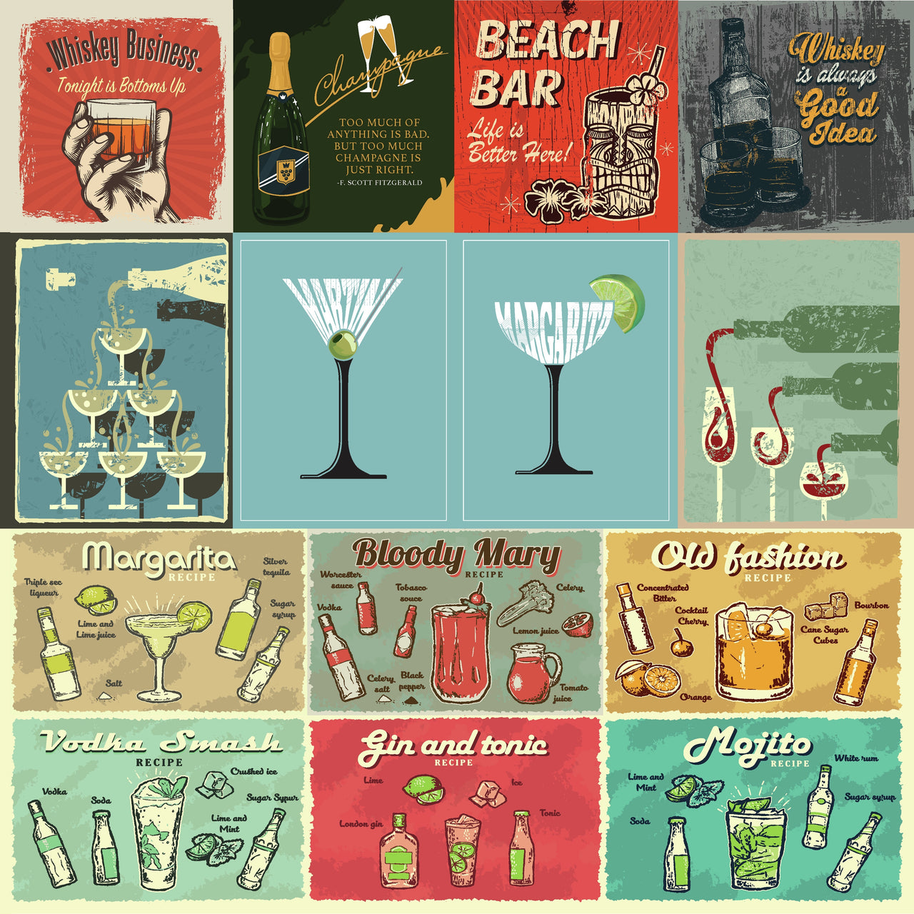 Reminisce Happy Hour Double-Sided Cardstock 12"X12" 25/Pkg - Cocktails & Dreams