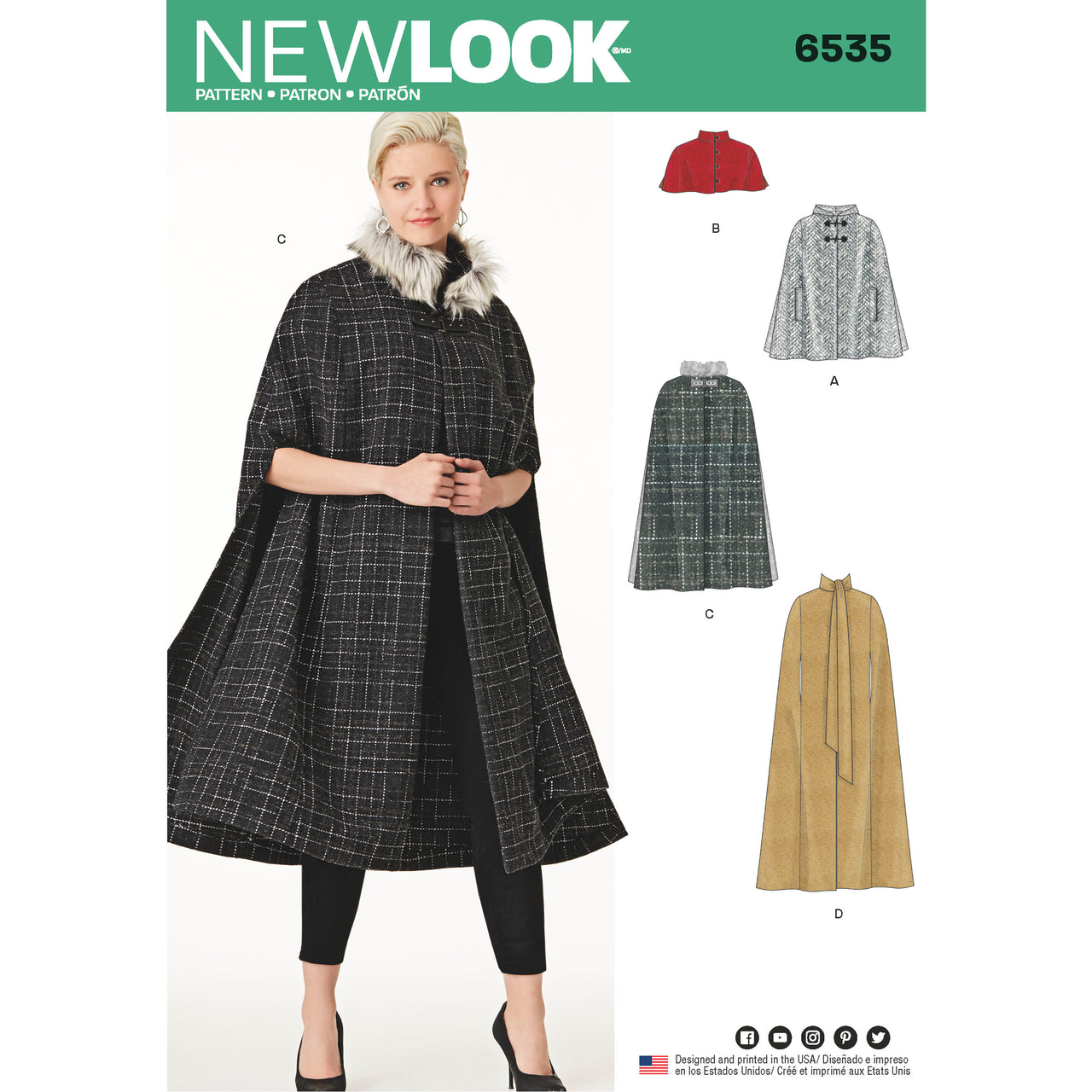 New Look 6535 Women's Capes in Four Lengths 6535 - Paper Pattern, Size A (XS-S-M-L-XL)