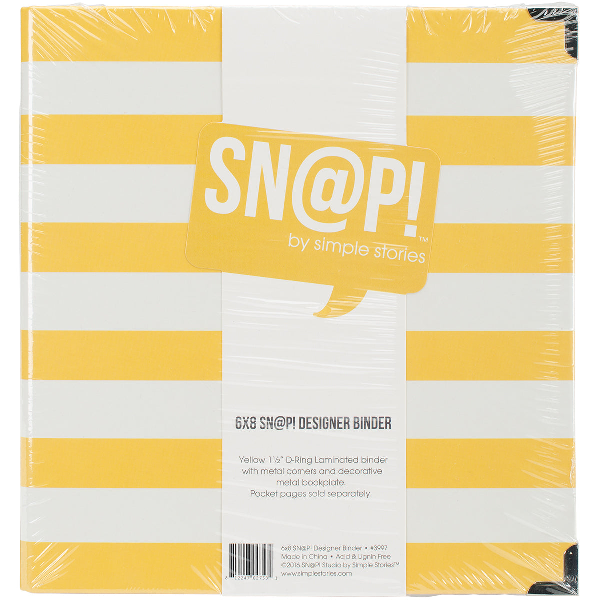 Simple Stories Sn@p! Designer Binder 6"X8" - Yellow Stripe