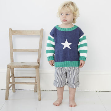 "Star Jumper" - Jumper Knitting Pattern in Debbie Bliss Cotton DK