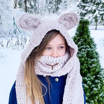 Suede bunny hooded scarf