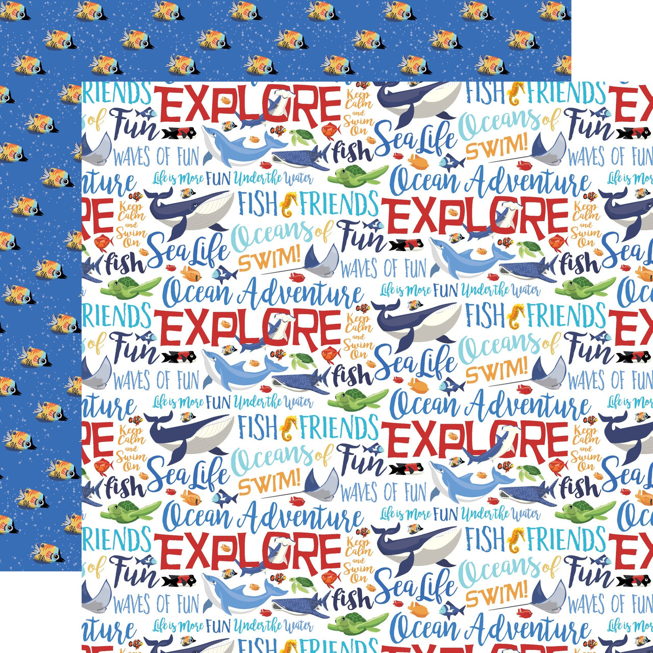 Echo Park Paper Fish Are Friends Double-Sided Cardstock 12"X12" 25/Pkg - Ocean Words