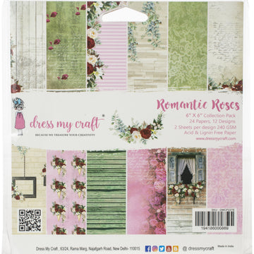 Dress My Crafts Single-Sided Paper Pad 6"X6" 24/Pkg - Romantic Roses, 12 Designs/2 Each