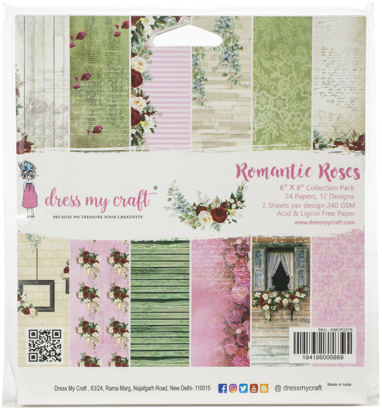 Dress My Crafts Single-Sided Paper Pad 6"X6" 24/Pkg - Romantic Roses, 12 Designs/2 Each