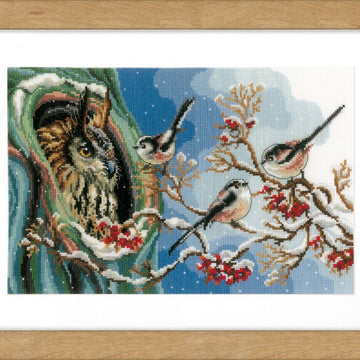 Vervaco Owl & Long-tailed Tits Cross Stitch Kit - 33cm x 22cm