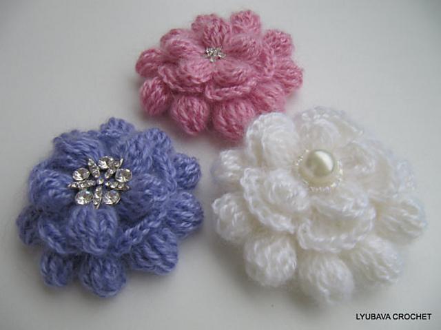 Mohair Brooch 3D Flower Cluster Stitch