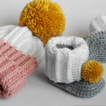 Vaughn Ribbed Hat and Bootie Slipper Set