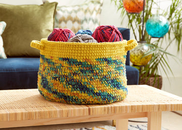 Dip Edge Striped Crochet Basket in Bernat Blanket - Downloadable PDF