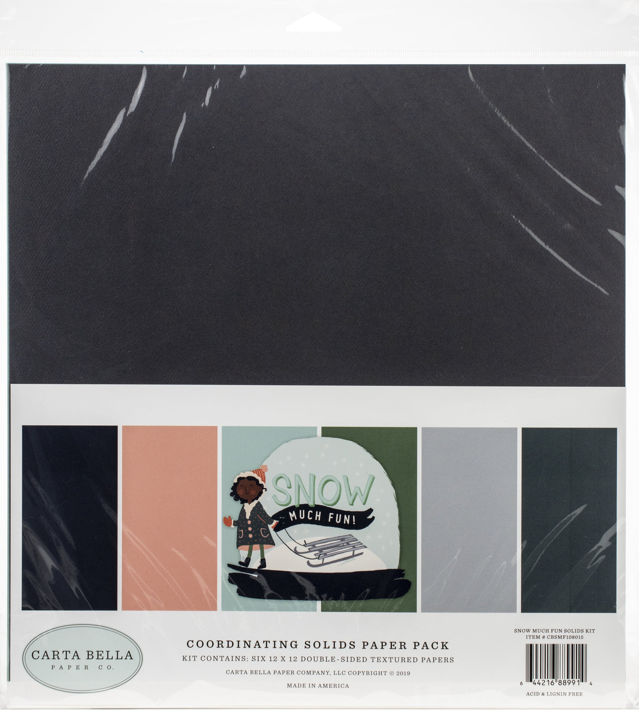 Echo Park Paper Carta Bella Double-Sided Solid Cardstock 12"X12" 6/Pkg - Snow Much Fun, 6 Colors