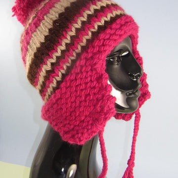 Superchunky Stripe Peruvian Bobble Trapper Hat