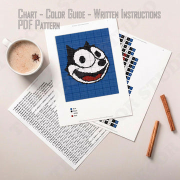 C2C CROCHET PATTERN Felix The Cat Portrait Throw Blanket