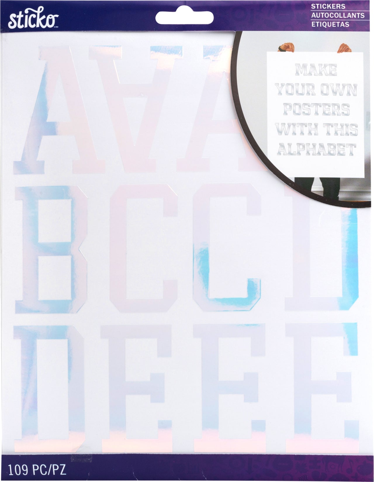 Sticko Iridescent X-Large Alphabet Stickers - Silver Player Pro