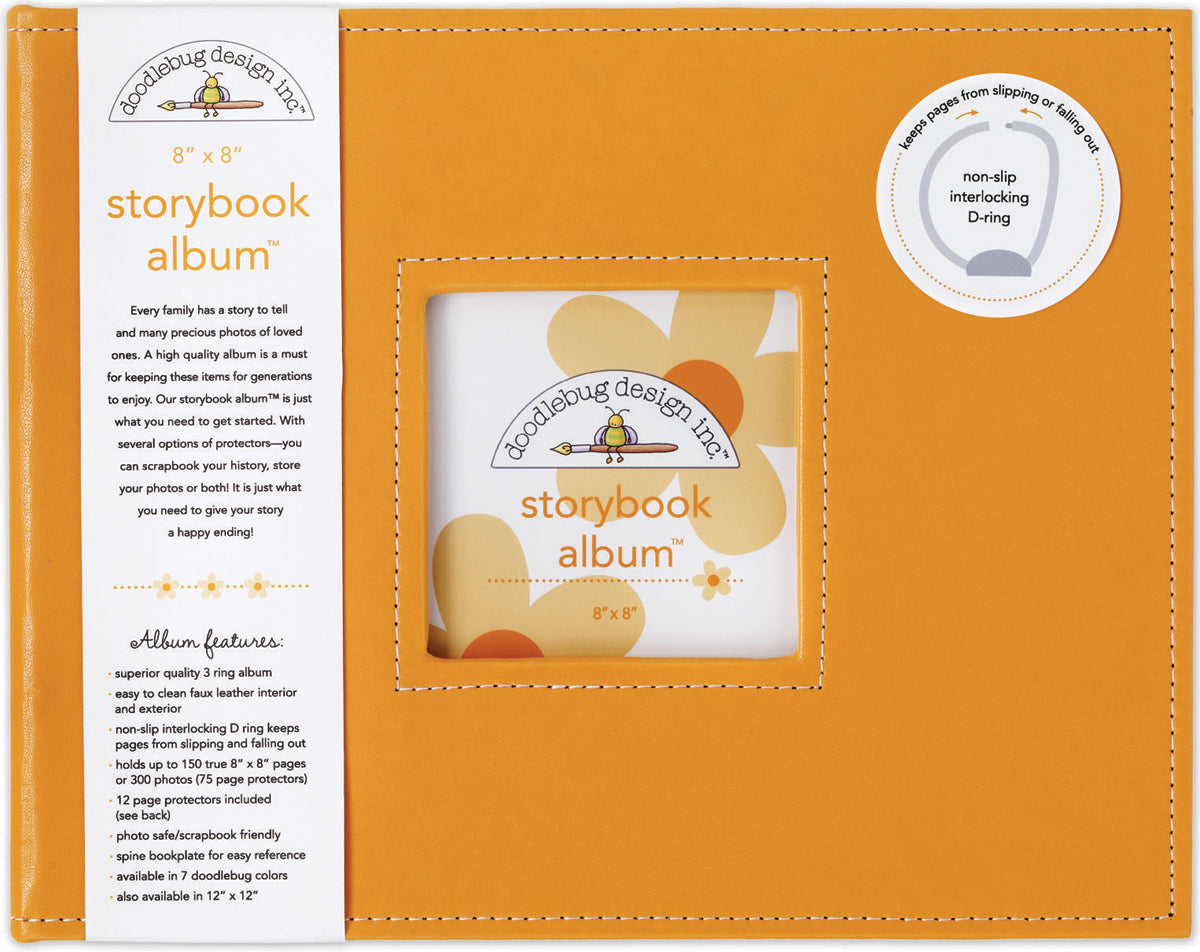 Doodlebug Storybook D-Ring Album 8"X8" - Tangerine