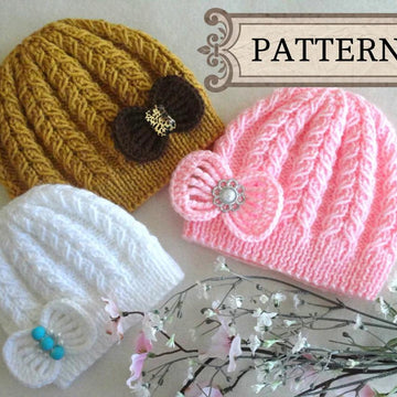 Knitting PATTERN Baby Beanie with Crochet Bow