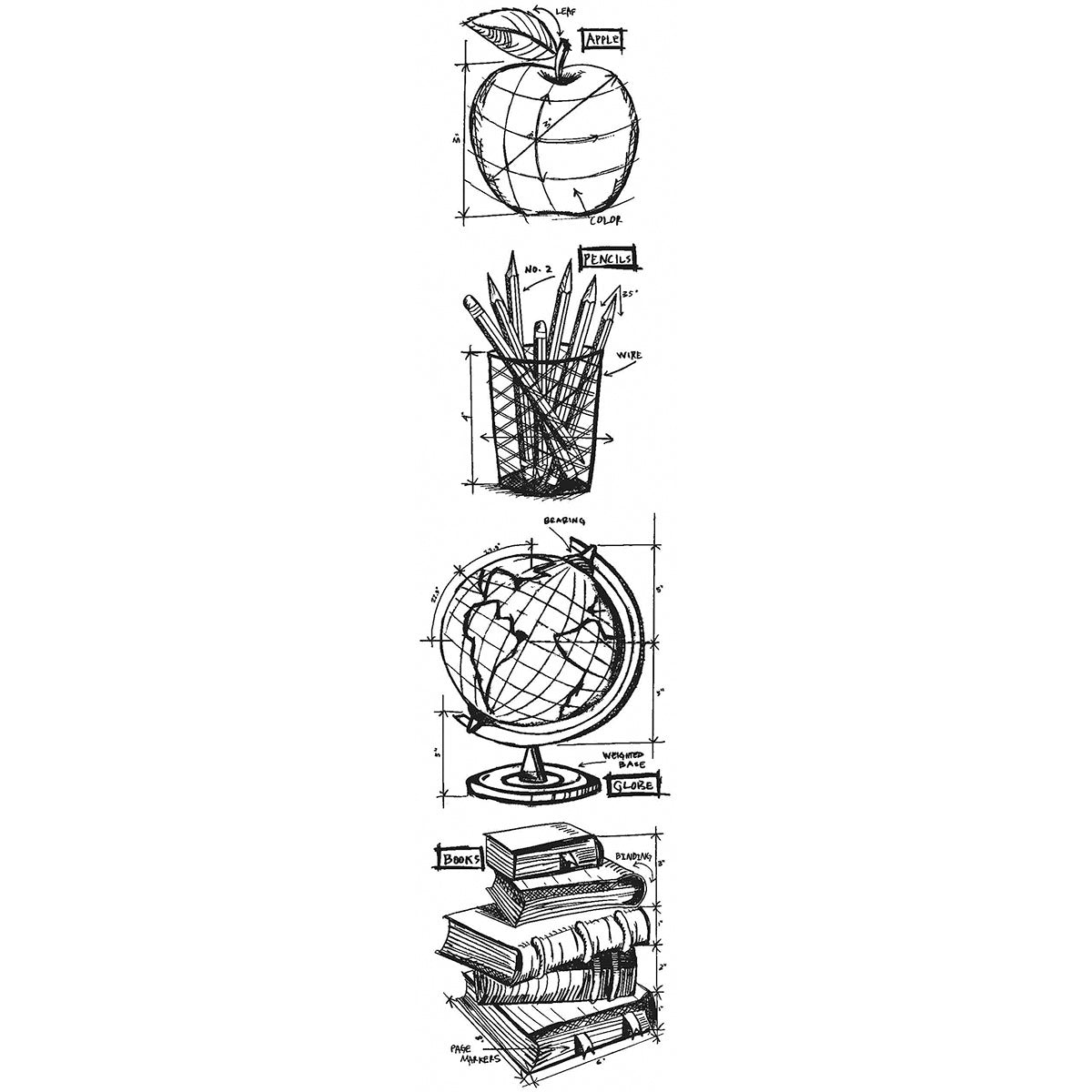 Stampers Anonymous Tim Holtz Mini Blueprints Strip Cling Stamps 3"X10" - Schoolhouse