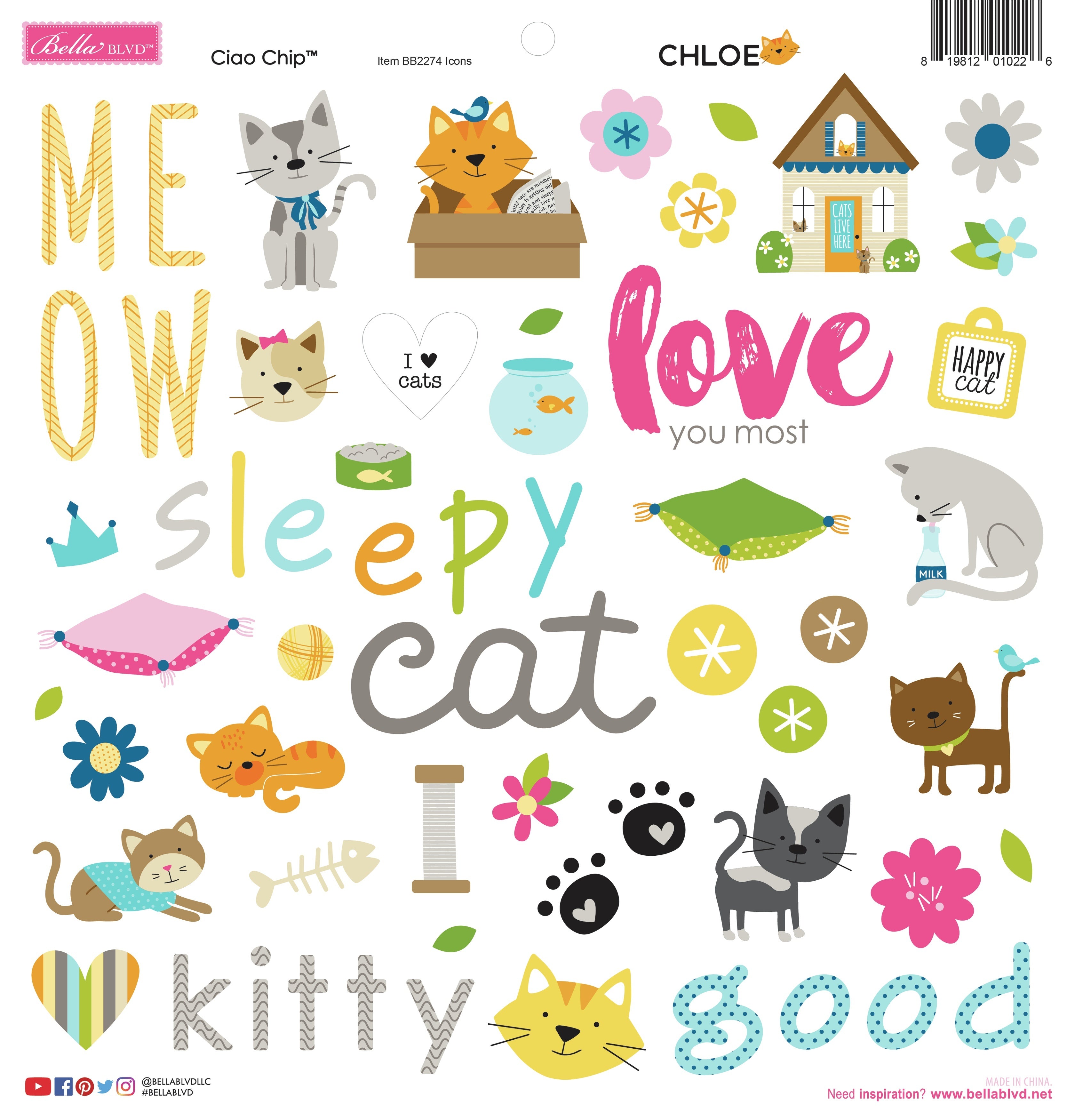 Doodlebug Bella Blvd Chipboard Stickers 12"X12" - Chloe Icons