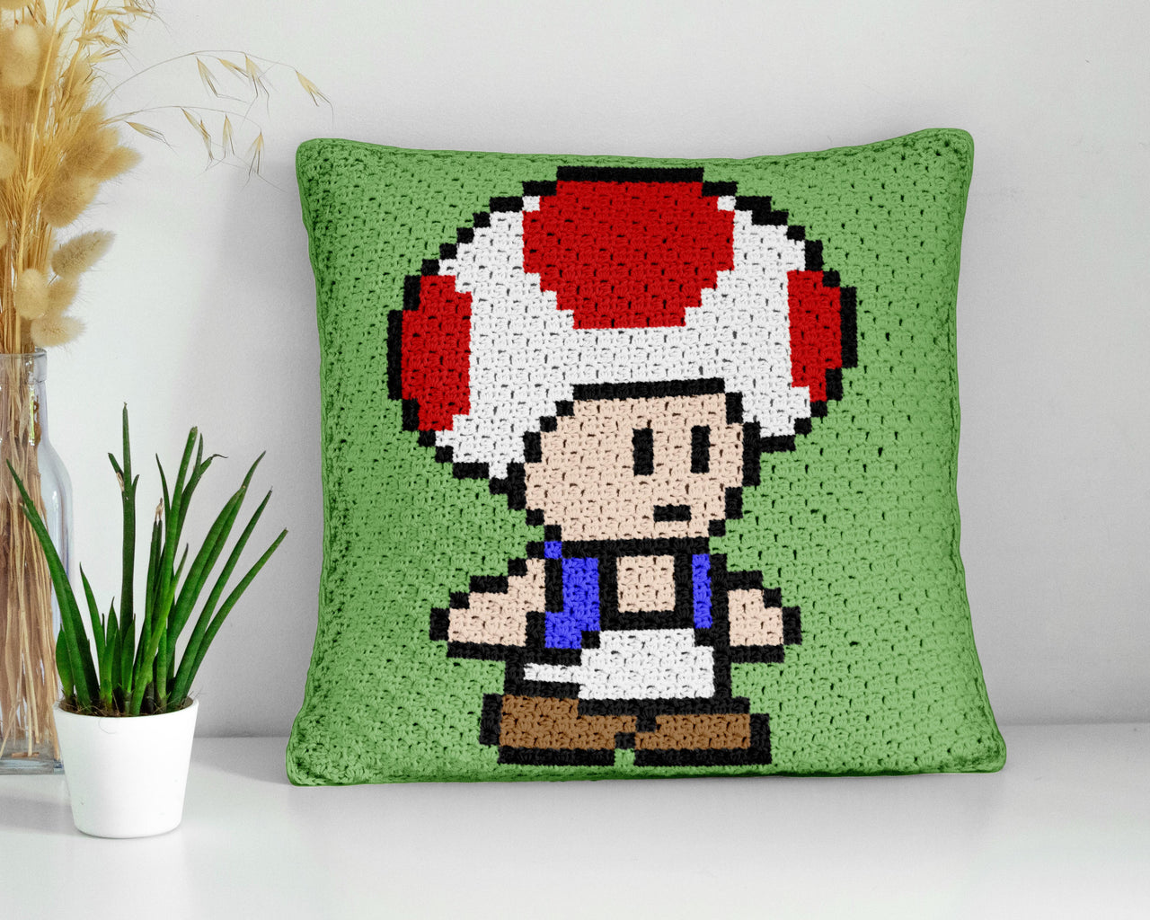 Toad Mushroom Pillow Kinopio Cushion Super Mario Graphgan mini-C2C Crochet Pattern
