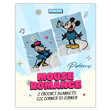 Crochet eBook "Mouse Romance" - set of 2 kids blankets C2C corner to corner pattern - Mickey & Minnie Mouses in love