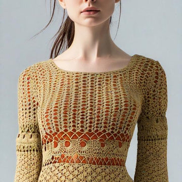 Elegant Crochet Lace Dress - Long Sleeve Boho Dress