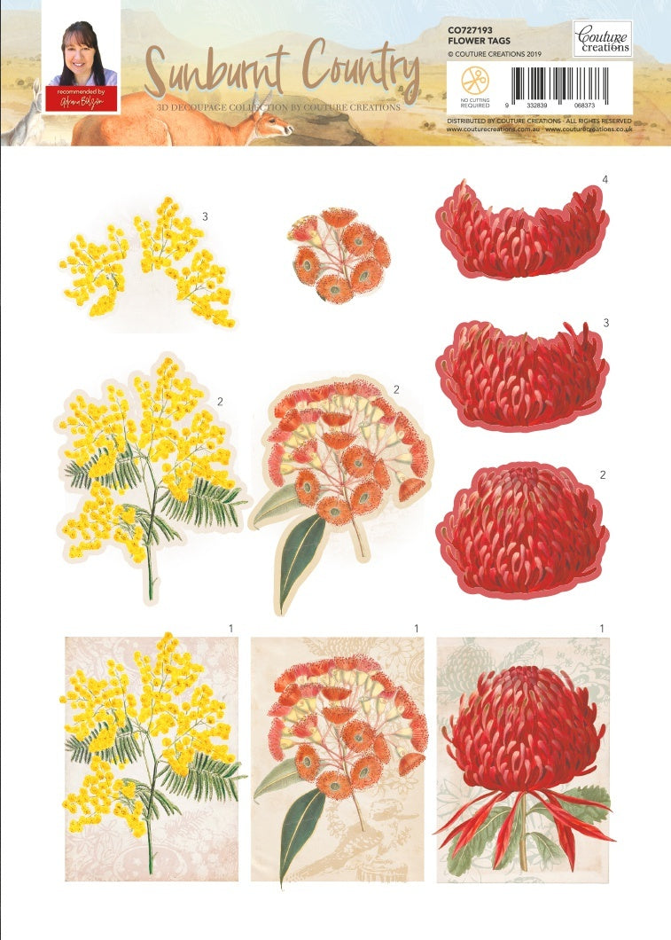 Artdeco Creations Sunburnt Country Decoupage Sheet A4 - Flower Tags