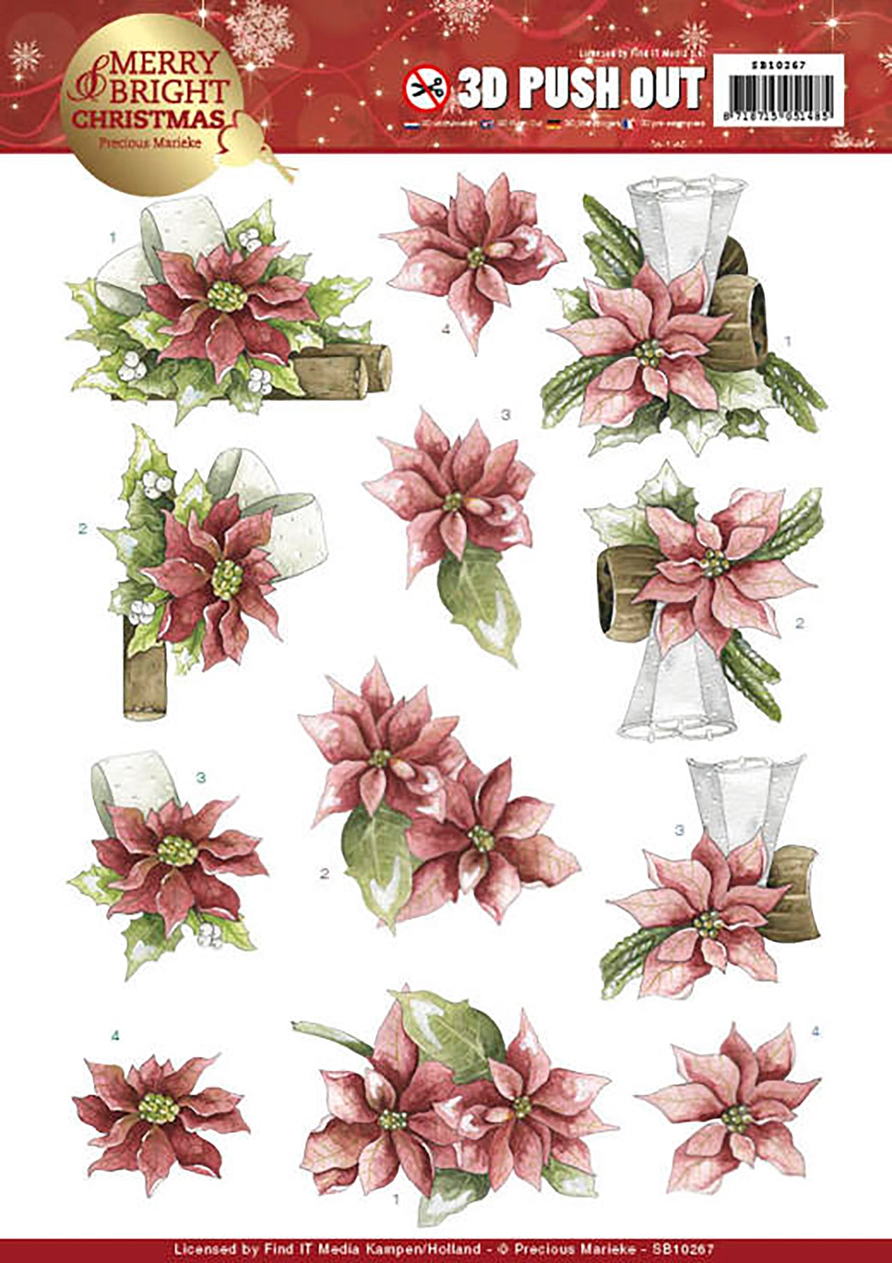 Find It Trading Precious Marieke Punchout Sheet - Red Poinsettia, Merry & Bright