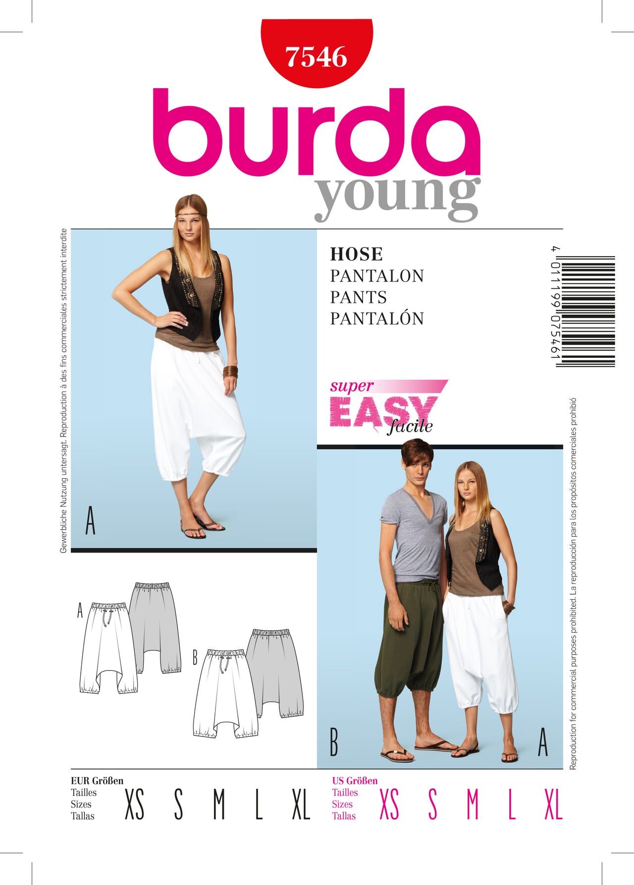 Burda Style Trousers Sewing Pattern B7546 - Paper Pattern, Size XS-XL