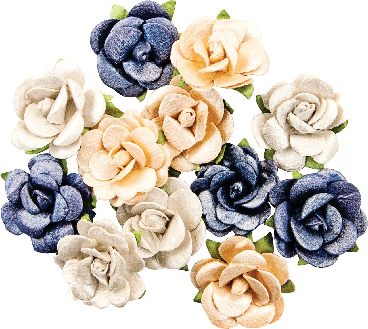Prima Marketing Mulberry Paper Flowers - Berrien/Georgia Blues, 12/Pkg
