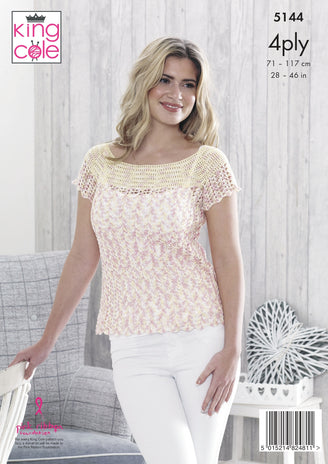 Tops in King Cole Giza 4Ply & Giza Cotton Sorbet- 5144 - Downloadable PDF