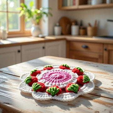 Crochet Strawberry Coaster Pattern PDF + Video Tutorial3