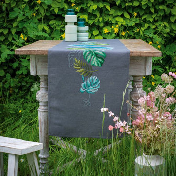 Vervaco Botanical Leaves Table Runner Printed Embroidery Kit - 38 x 138 cm