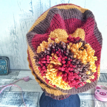 Striped Slouch Bobble Hat