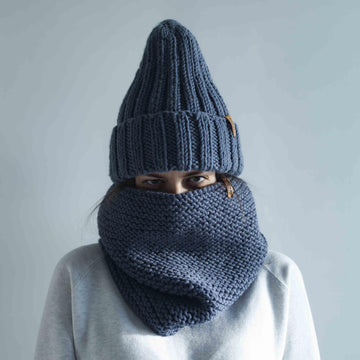 Ribbed Hat and Cowl Scarf - 2x2 High Top Beanie and Snood + Video