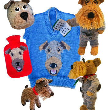 Airedale Terrier sweater, hotwater bottle cover, hat, dog toys