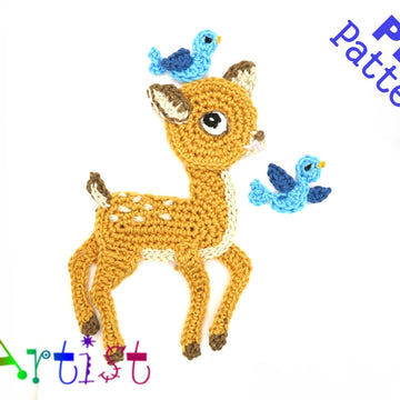 Reindeer Baby 2 with Santas Hat Birds Crochet Applique