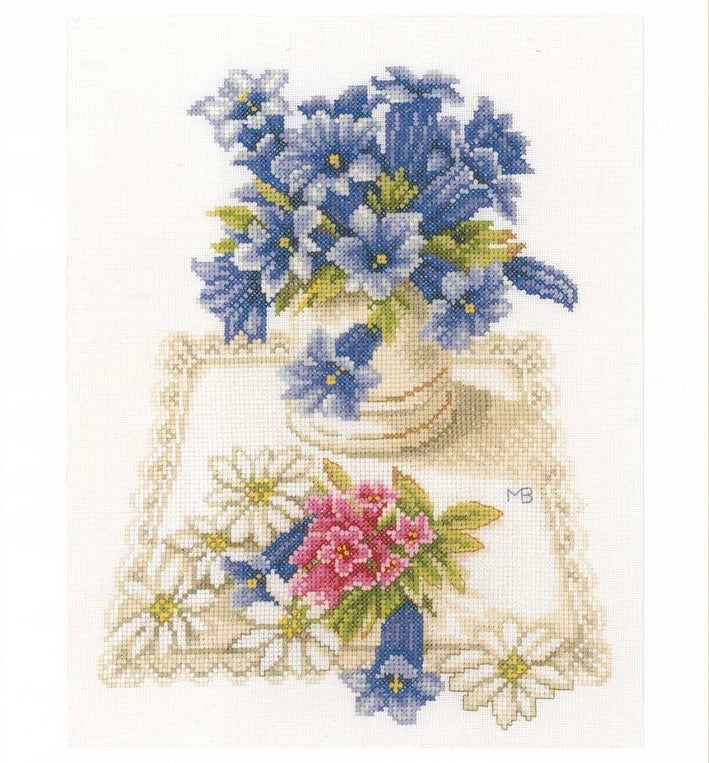 Lanarte Blue Flowers Cross Stitch Kit (Evenweave)