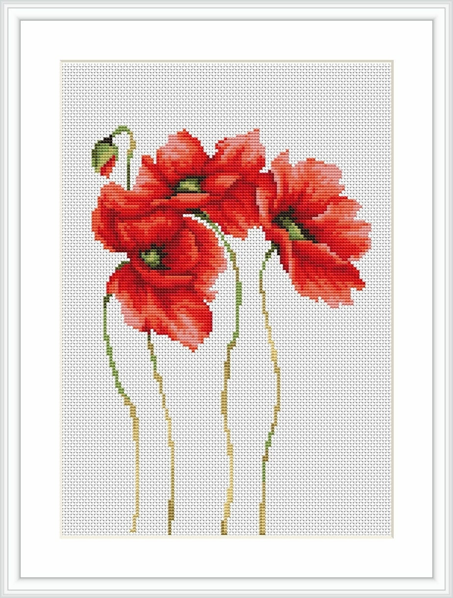 Luca-S 4 Poppies Cross Stitch Kit - 15cm x 22cm