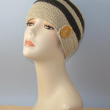Moss (Seed) Stitch Stripe Button Up Beanie Hat