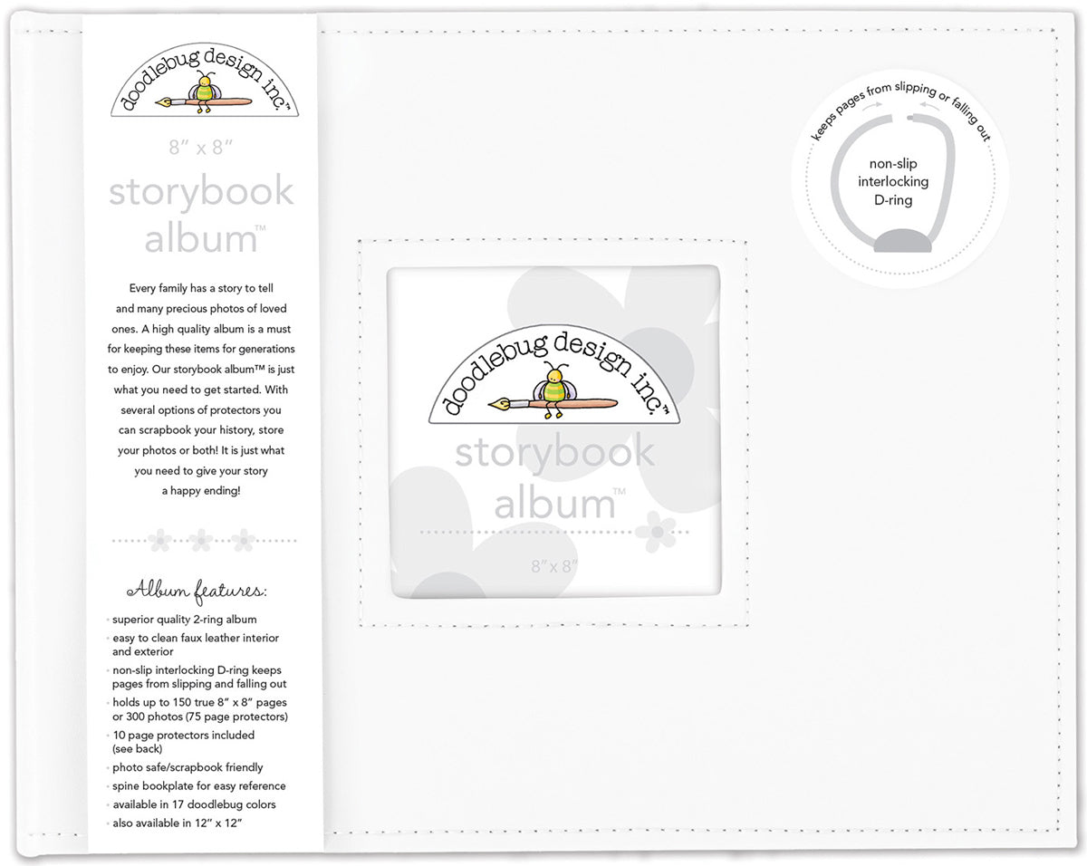 Doodlebug Storybook D-Ring Album 8"X8" - Lily White