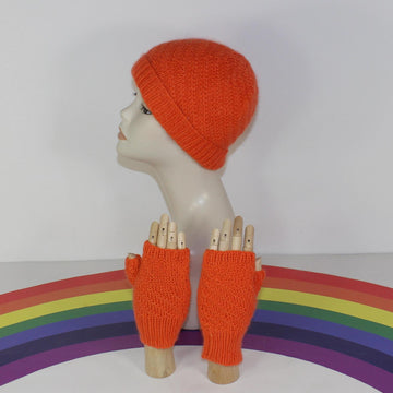 Adult Teen Aran Swirl Beanie Hat and Gloves