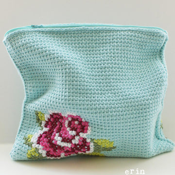 Cotton Pink Rose Bloom Clutch (11" x 11") (tunisian007)